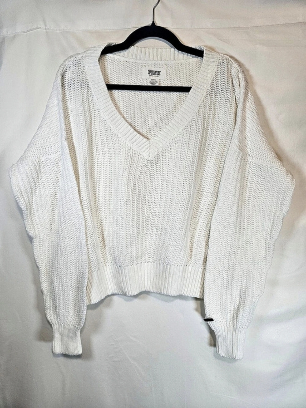 Victoria's Secret PINK V-Neck Cotton White Sweater Size Medium